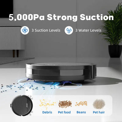 Robot Vacuum And Mop, 3 In 1 Combo Cleaner For Home With Pet Hair And Hard Floor, 5000Pa Suction, 120 Mins Run Time,Self-Charging,Super Thin Body S M A Group