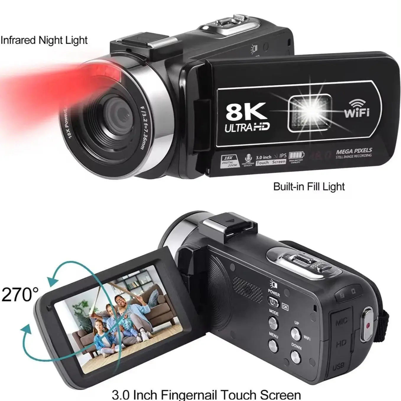 8KWIFI HD Digital Camera Touch Screen Handheld Automatic S M A Group